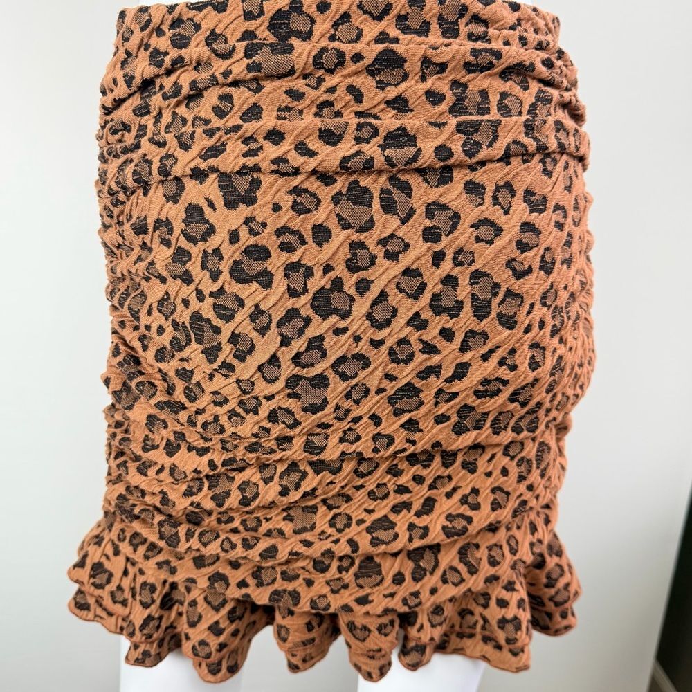 Mini Skirt Small TCEC Leopard Print Ruched Ruffle Hem Bodycon - Picture 3 of 7